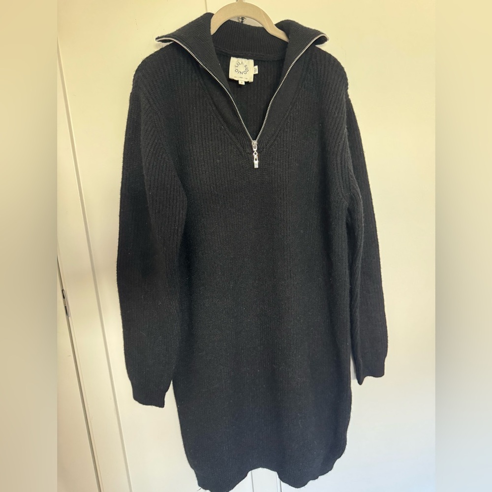 Black Zip-Up Sweater Mini Dress